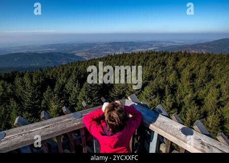 Orlicke Mountains, Tschechische Republik, 24. Oktober 2024. Der Aussichtsturm Velka Destna auf dem höchsten Gipfel des Orlicke-Gebirges 1115 liegt 3 km östlich von Destne im Orlicke-Gebirge, Tschechien, am 24. Oktober 2024. (CTK-Foto/David Tanecek) Stockfoto