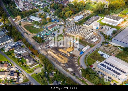 Luftbild, Baustelle mit Neubau am Industriepark, Biomasse Heizkraftwerk Friedrichsfeld, Friedrichsfeld, Voerde, Niederrhein, Nordrhein-Westfalen, Deutschland ACHTUNGxMINDESTHONORARx60xEURO *** Luftaufnahme, Baustelle mit Neubau am Industriepark, Biomasse-Blockheizkraftwerk Friedrichsfeld, Friedrichsfeld, Voerde, Niederrhein, Nordrhein-Westfalen, Deutschland ACHTUNGxMINDESTHONORARx60xEURO Stockfoto