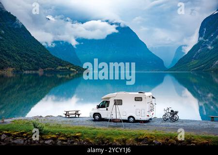 Familienurlaub RV, Urlaub Reise in Wohnmobil Stockfoto