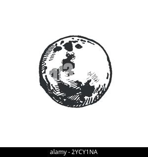 Mond, Vollmondscheibe handgezeichnet mit Tinte und auf Vektor übertragen. Halloween-Illustration. Geeignet für den Druck in Astronomie-Büchern, Zeitschriften, für Stock Vektor