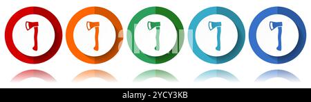 Axtvektorsymbole, flaches Symbolset für Logo-Design, Webdesign und mobile Anwendungen, farbenfrohe Webbutton-Kollektion in eps 10 Stock Vektor