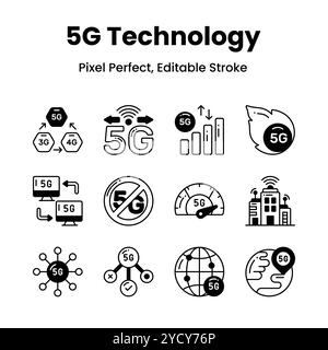 Verbessern Sie Ihr Designspiel mit unseren 5G-Netzwerksymbolen und verleihen Sie Ihren Projekten einen futuristischen Touch und modernste Ästhetik. Stock Vektor