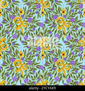 Nahtloses Muster mit mystischen Blumenschlangen Stock Vektor