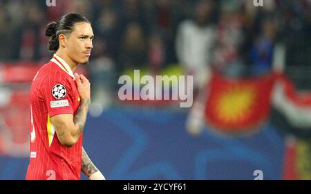 Leipzig, Deutschland. Oktober 2024. Der Liverpooler Darwin Nunez ist während des Fußballspiels der UEFA Champions League zwischen RB Leipzig und Liverpool FC im Red Bull Arena Stadion zu sehen. Quelle: Davide Elias / Alamy Live News Stockfoto