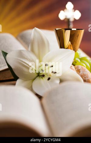 Eucharistie, Sakrament der Gemeinschaft Hintergrund Stockfoto