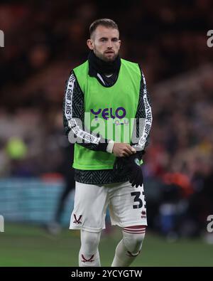 Rhys Norrington von Sheffield United wärmt sich während des Sky Bet Championship-Spiels zwischen Middlesbrough und Sheffield United am Mittwoch, den 23. Oktober 2024, im Riverside Stadium in Middlesbrough auf. (Foto: Mark Fletcher | MI News) Credit: MI News & Sport /Alamy Live News Stockfoto