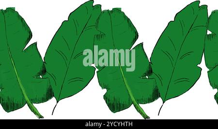 Dschungel Banana hinterlässt nahtlose Grenze grafische Pflanzen botanische Vektor-Illustration Stock Vektor