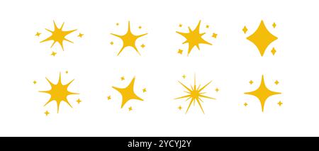 Minimalistische Symbole für den Raum. Gelb glitzernde Symbole. Stock Vektor