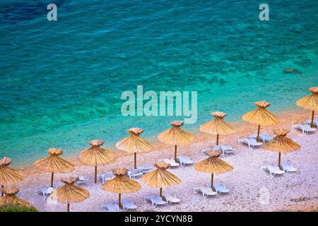 Insel Krk Strand bei Stara Baska aus der Vogelperspektive Stockfoto