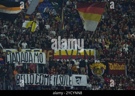 Roma, Italien. Oktober 2024. Banner während der UEFA Europa League Einzelgruppe zwischen Roma und Dinamo Kiev im Olympiastadion in Rom, Italien - Donnerstag, 24. Oktober 2024 - Sport Soccer (Foto: Alfredo Falcone/LaPresse) Credit: LaPresse/Alamy Live News Stockfoto