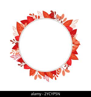 Vektorisolierter runder Rahmen aus roten trockenen Erlenblättern im Herbst. Rahmen für Text und Schrift. Isolierte flache Illustration mit braunen Pflanzen für Design, Gr Stock Vektor