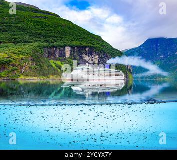 Kreuzfahrtschiffe auf dem Geirangerfjord, Norwegen Stockfoto