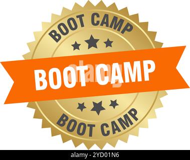 Boot Camp Runde orangefarbene und goldene Beschriftung isoliert auf transparentem Hintergrund. Bootcamp Stock Vektor