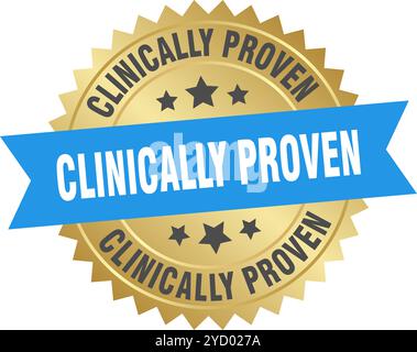 Klinisch bewährtes rundes blaues und goldenes Etikett, isoliert auf transparentem Hintergrund. Klinisch bewährt Stock Vektor