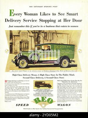 REO Junior Speed Wagon Vintage Magazin Advertising for American Trucks Wagon, 1929 Stockfoto