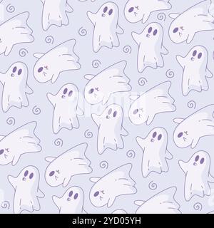 Niedliches Geistermuster mit küssen Geistern und Wirbeln, Vector Stock Vektor