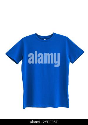 Blaues T-Shirt isoliert auf weißem Hintergrund. Stockfoto