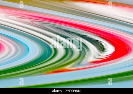 Auffällige Bänder mit satten Farben in einer schwungvollen Kurve, Lavaeffekt, mehrfarbiger, abstrakter Hintergrund aus dem Foto Stockfoto