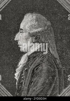 Jean Sylvain Bailly (1736-1793). Französischer Politiker, Wissenschaftler und Akademiker. Bürgermeister von Paris (1789-1791). Am 12. Mai 1789 wurde er zum ersten Stellvertreter des Dritten Landguts von Paris in den Generalstand gewählt. Präsident der Nationalversammlung (17. Juni bis 3. Juli 1798). Während des Prozesses gegen Marie-Antoinette zur Aussage berufen, weigerte er sich, gegen sie auszusagen und setzte zu ihren Gunsten ab, was zu seinem Prozess am 11. November 1793 führte, zur Guillotine verurteilt und am folgenden Tag hingerichtet wurde. Hochformat. Zeichnung von Hippolyte de la Charlerie. Stich von Pannemaker. "Geschichte der Französischen Revolution". Band I, 1876. Stockfoto