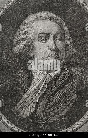 Honoré-Gabriel Riqueti, Comte de Mirabeau (1749-1791). Französischer Politiker, Anführer der frühen Phasen der Französischen Revolution. Hochformat. Stich von Pannemaker. "Geschichte der Französischen Revolution". Band I, 1876. Stockfoto