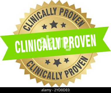 Klinisch bewährtes rundes grünes und goldenes Etikett, isoliert auf transparentem Hintergrund. Klinisch bewährt Stock Vektor