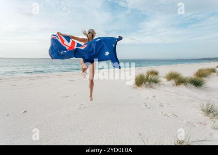 Springen Sie zu den Feierlichkeiten zum „Joy Australian Fan Australia Day“ Stockfoto