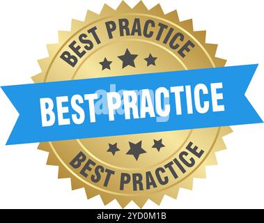BEST Practice rundes blaues und goldenes Etikett, isoliert auf transparentem Hintergrund. BEST Practice Stock Vektor