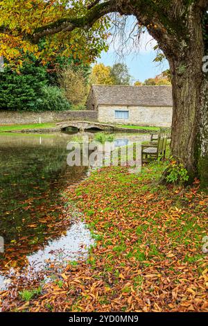 Herbst neben dem Shilton Ford im Cotswold Dorf Shilton, nahe Burford, Oxfordshire, England, Großbritannien Stockfoto