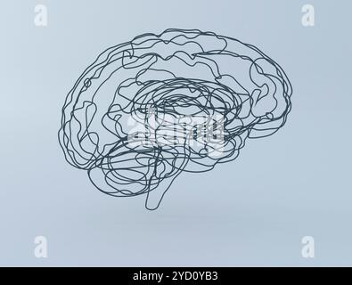 Modell der Drahtmodelllinien des Gehirns. Isoliert auf weißem Hintergrund Stockfoto
