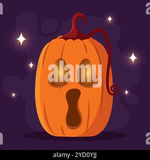 Großer Kürbis mit Laterne und überraschtem Gesicht, Vector Stock Vektor