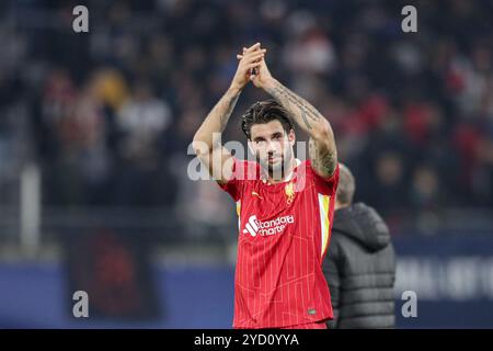 Leipzig, Deutschland. Oktober 2024. Dominik Szoboszlai vom FC Liverpool wurde während des UEFA Champions League-Spiels zwischen RB Leipzig und FC Liverpool in der Red Bull Arena gespielt. Endergebnis; RB Leipzig 0:1 FC Liverpool. (Foto: Grzegorz Wajda/SOPA Images/SIPA USA) Credit: SIPA USA/Alamy Live News Stockfoto