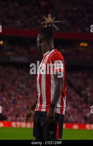 Bilbao, Spanien, 24. Oktober 2024: Athletic Club-Spieler Nico Williams (10) während der Gruppenrunde 3 der UEFA Europa League 2024-25 zwischen Athletic Club und Slavia Praha am 24. Oktober 2024 im San Mamés Stadium in Bilbao, Spanien. Quelle: Alberto Brevers / Alamy Live News. Stockfoto