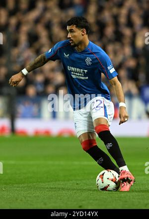 Glasgow, Großbritannien. Oktober 2024. Jeft der Rangers während des Spiels der UEFA Europa League im Ibrox Stadium, Glasgow. Der Bildnachweis sollte lauten: Neil Hanna/Sportimage Credit: Sportimage Ltd/Alamy Live News Stockfoto