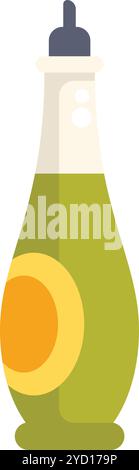 Grüne Olivenölflasche mit Auslaufkappe steht auf weißem Hintergrund, Kochzutat, flache Vektorillustration Stock Vektor