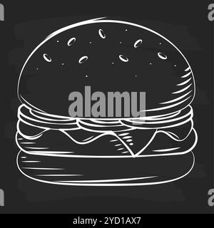 Handgezeichneter Burger mit Käse und Salat Skizze Vektor Stock Vektor