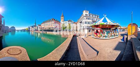 Zürich und Limmat waterfront bunte Panorama, die größte Stadt der Schweiz Stockfoto