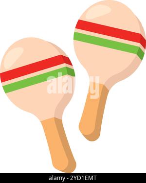 Flaches mexikanisches Maracas-Symbol mit roten und grünen Streifen Vektor Stock Vektor