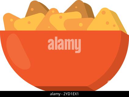 Flaches Nachos-Symbol in einer Schüssel für mexikanische Lebensmittelkonzepte Vektor Stock Vektor