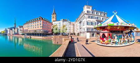 Zürich und Limmat waterfront bunte Panorama, die größte Stadt der Schweiz Stockfoto