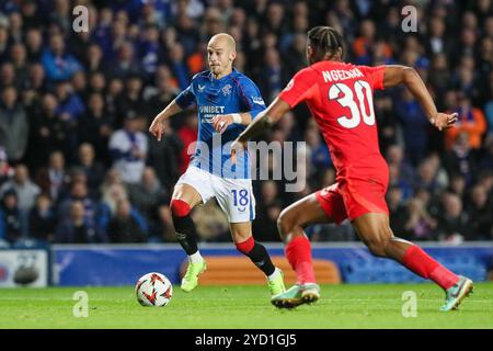 Glasgow, Großbritannien. Oktober 2024. Rangers FC spielte gegen FCSB im Ibrox-Stadion in der Liga der UEFA European League. Das Finale war Rangers 4:0 FCSB. Die Tore wurden von T. Lawrence 10 Minuten, V. Cerny 31 Minuten und 55 Minuten, M Igamane 71 Minuten erzielt. Quelle: Findlay/Alamy Live News Stockfoto