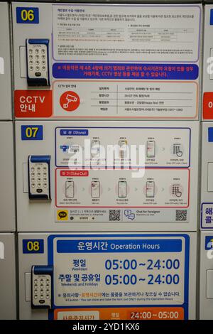 Weißes Schild mit einem roten Kreis und dem Wort CCTV drauf. Das Schild ist in einer fremden Sprache Stockfoto