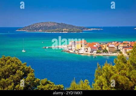 Insel Krapanj Panoramablick aus der Vogelperspektive Stockfoto