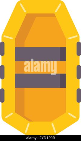Gelbes aufblasbares Motorboot mit grauen Streifen, Draufsicht Stock Vektor