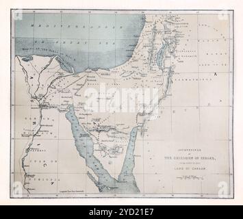 Antike Karte der Reisen der Kinder Israels von Ägypten in das Land Kanaan 1776 Ausgabe der National Illustrated Family Bible the Stockfoto
