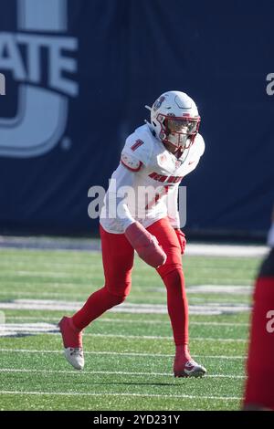 Logan UT, USA. Oktober 2024. Lobos Cornerback Noah Avinger (1) in Aktion das Spiel mit New Mexico Lobos und Utah State fand im Merlin Olson Field in Logan UT statt. David Seelig/Cal Sport Medi. Quelle: csm/Alamy Live News Stockfoto