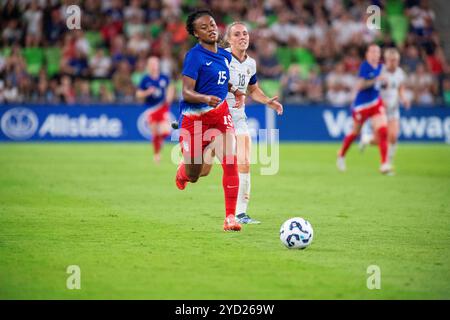 24. Oktober 2024: Jaedyn Shaw (15) Mittelfeldspieler mit US WomenÕs Soccer in Aktion gegen Island im 2. Quartal. Austin, Texas. Mario Cantu/CSM Stockfoto