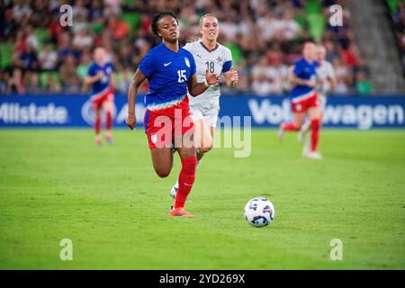 24. Oktober 2024: Jaedyn Shaw (15) Mittelfeldspieler mit US WomenÕs Soccer in Aktion gegen Island im 2. Quartal. Austin, Texas. Mario Cantu/CSM Stockfoto