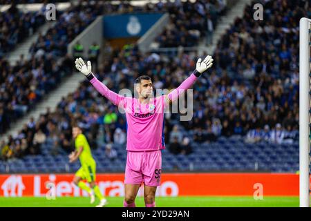 Porto, Portugal. Oktober 2024. Torhüter Diogo Costa vom FC Porto gibt nach dem Spiel der UEFA Europa League 2024/25 League Phase MD3 zwischen dem FC Porto und der TSG 1899 Hoffenheim in Estadio do Dragao Gesten. Endstand: FC Porto 2:0 TSG 1899 Hoffenheim Credit: SOPA Images Limited/Alamy Live News Stockfoto