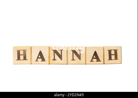 Palindrome. Nationaler Hannah-Tag. Internationaler Tag Der Muttersprache. Holzklötze, die den Namen HANNAH 20 beschreiben Stockfoto