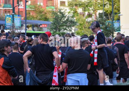 Bilbao, Spanien. Oktober 2024. Viele Slavia Praha-Fans während des Vorschauspiels der UEFA Europa League zwischen Athletic Club und Slavia Praha am 24. Oktober 2024 in Bilbao, Spanien. (Foto: Alberto Brevers/Pacific Press) Credit: Pacific Press Media Production Corp./Alamy Live News Stockfoto